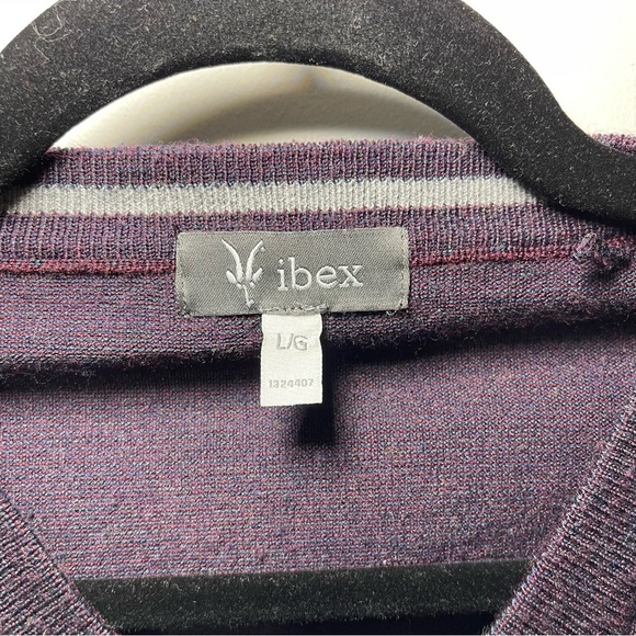 Ibex Men eggplant purple v neck long sleeve wool blend casual sweater in size L - Picture 3 of 6